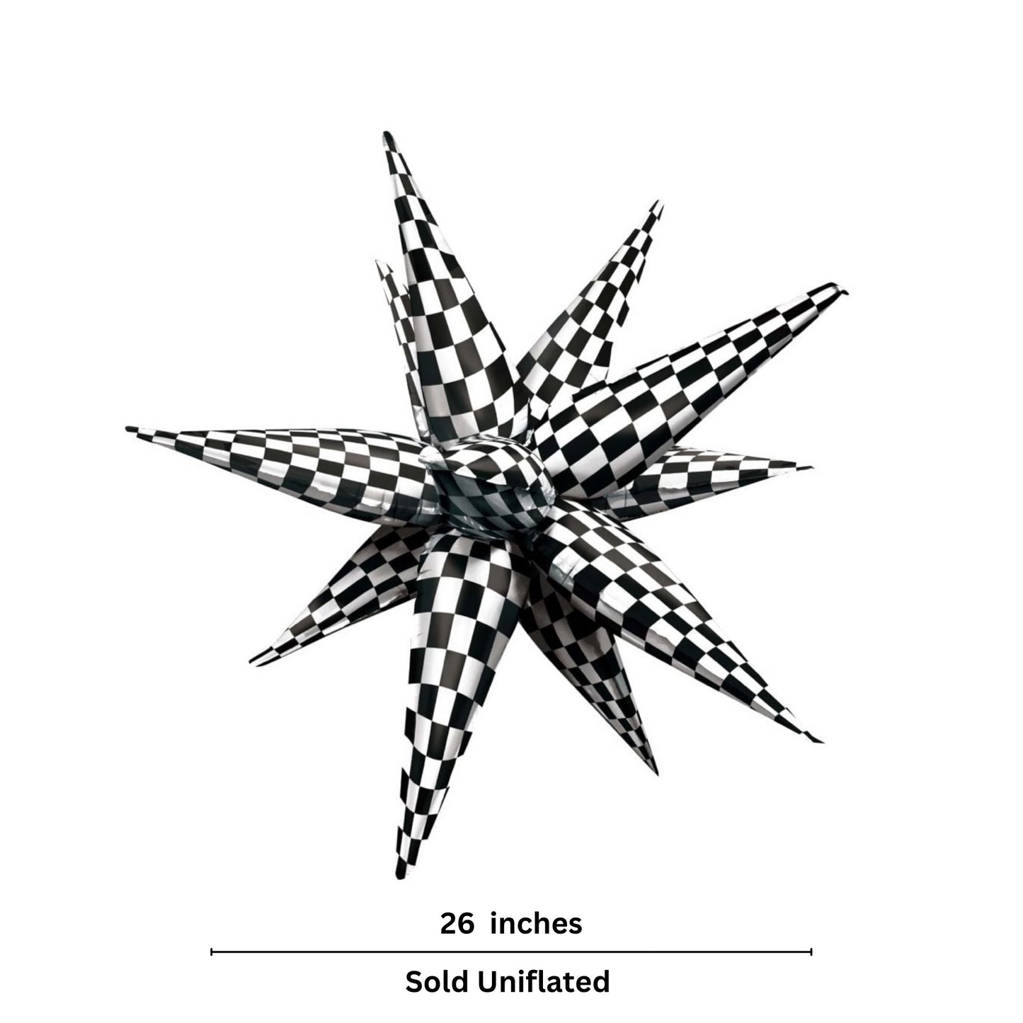 Checkered Racing Starburst Balloon Black & White 26”