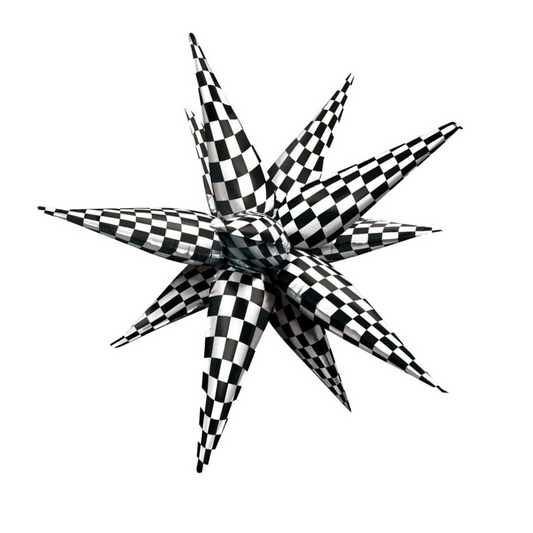 Checkered Racing Starburst Balloon Black & White 26”