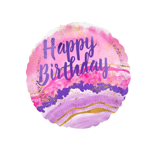 Happy Birthday Watercolor Marble Balloon 18”