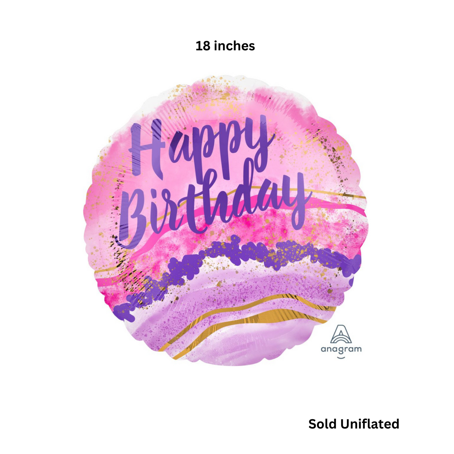 Happy Birthday Watercolor Marble Balloon 18”