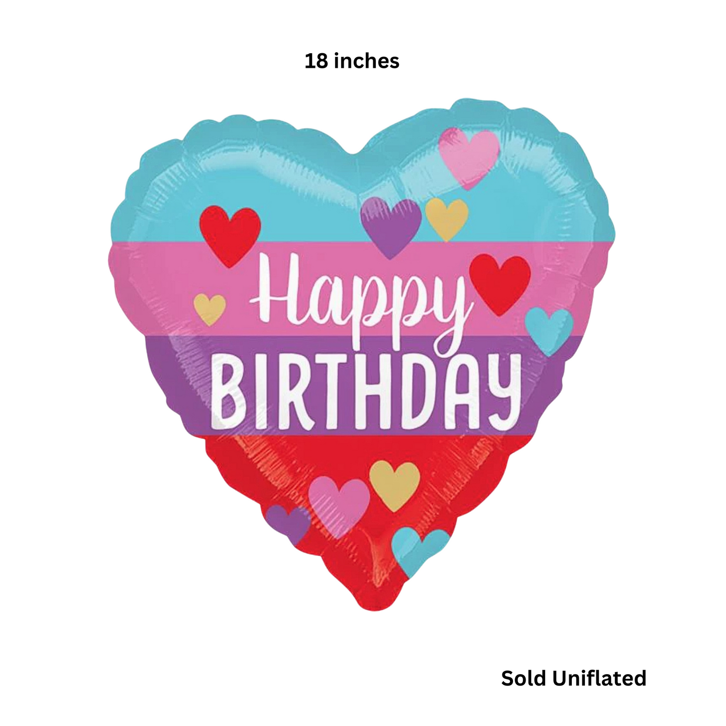 Happy Birthday Rainbow Heart Balloon 18”